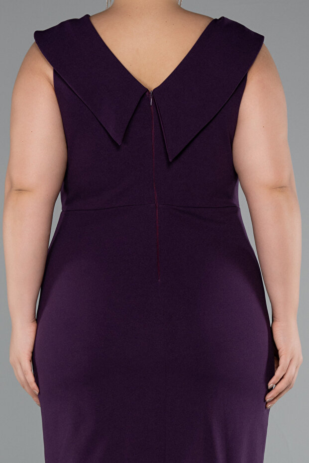 Mor Kolsuz Midi Büyük Beden Davet Elbisesi ABK2422 - 4