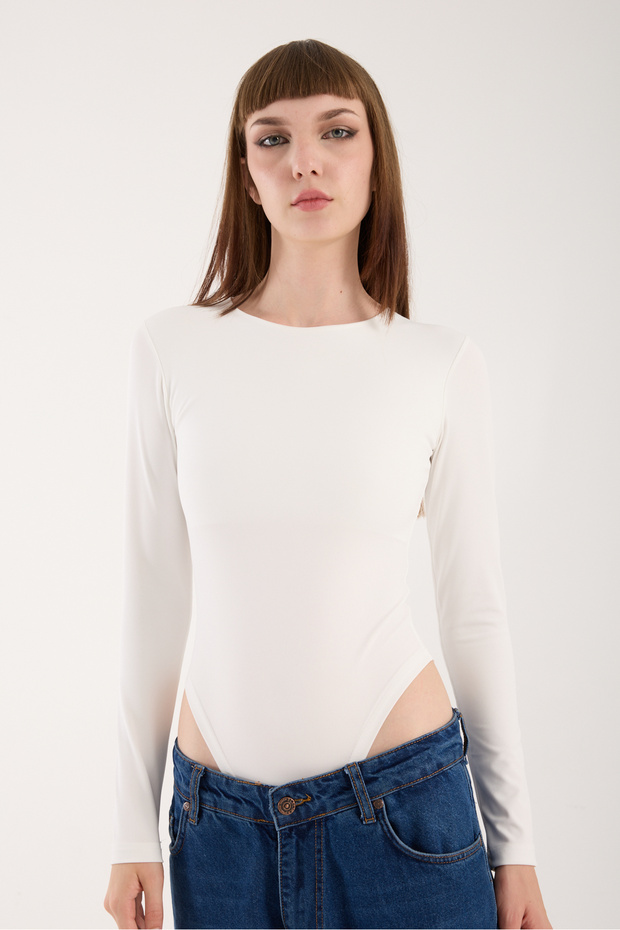 Women's Circular Neck Long Sleeve Snap Button/Zibin Body Suit