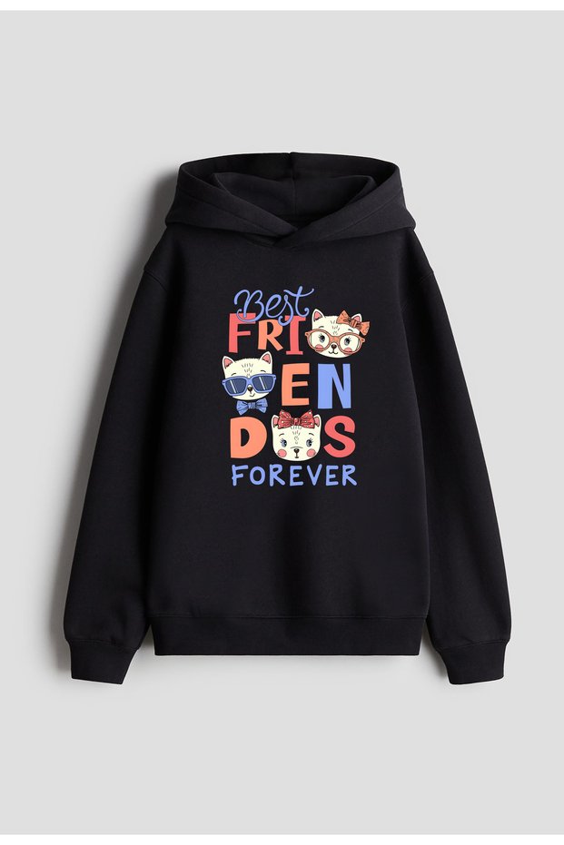 Friends Cat Printed Women Men Kids Black Hooded Sweatshirt Hoodie