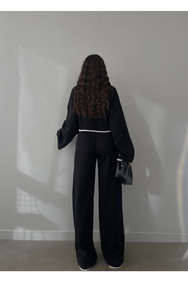 Dámský černý úpletový komplet dvoudílný - moderní a stylová kombinace - 4