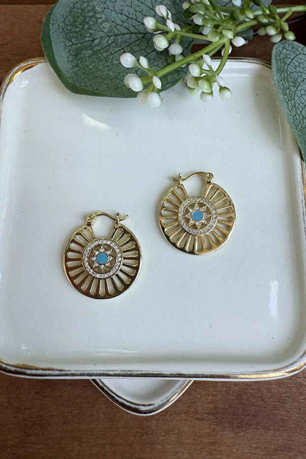 Steel Middle Blue Star Earrings
