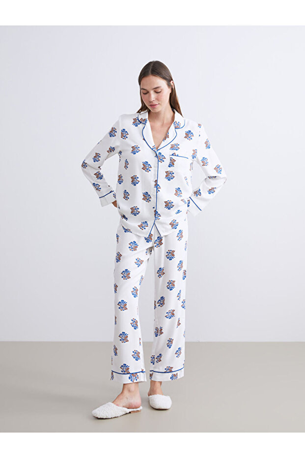 Gömlek Yaka Çiçekli Kadın Pijama - 1
