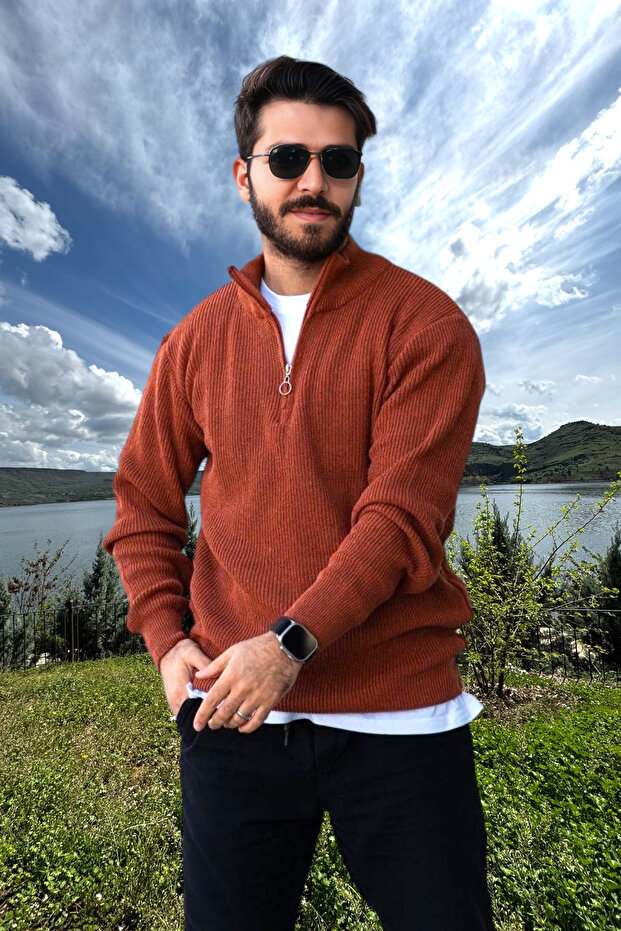 Men's Knitwear Sweater Zippered Stand Collar