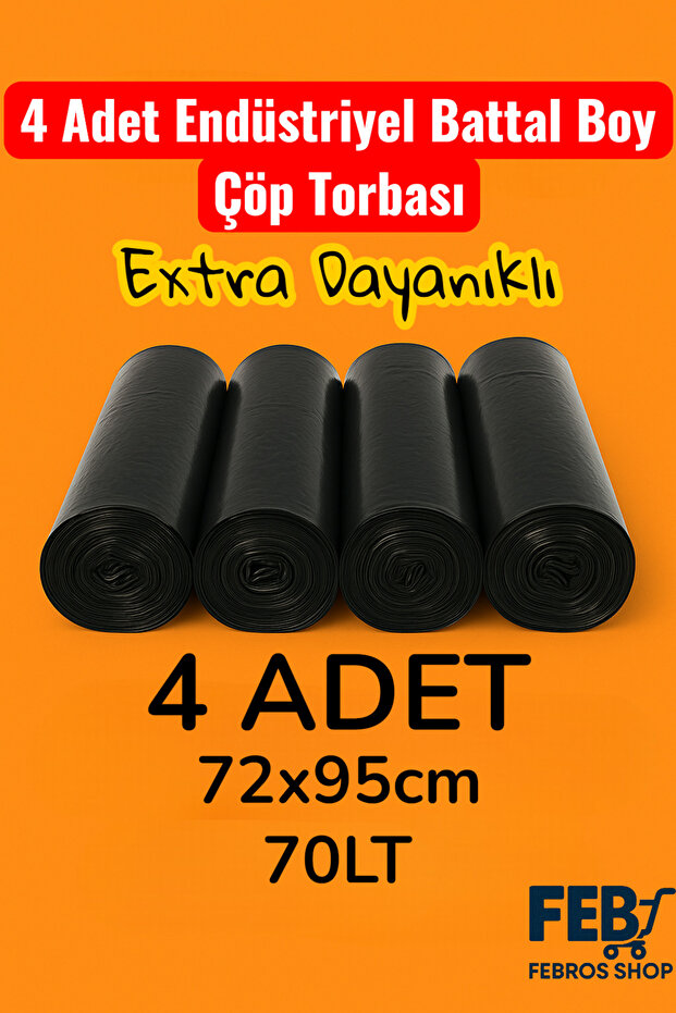70 Lt ( 4 PAKET ) Avantaj Paket Endüstriyel Çöp Poşeti Battal Boy Çöp Poşeti Çöp Torbası 40 Adet - 1