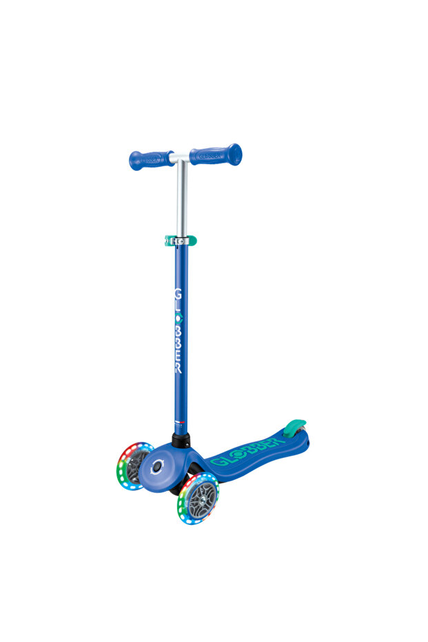 Primo Plus Kids Scooter with LED Lights – Adjustable Foldable 3 Wheel Kick Scooter – Navy & Gree