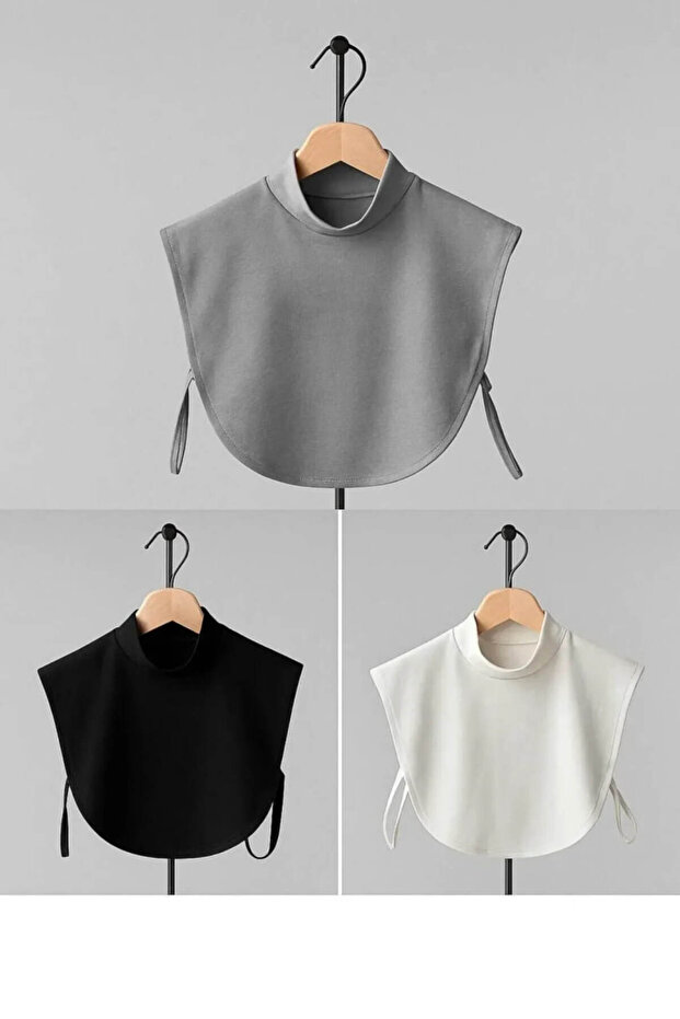 Hijab Black - White - Off White 3-Piece Neck Collar - Shawl Byk241810