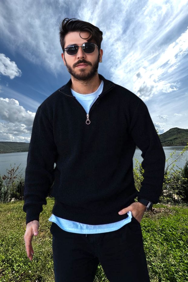 Men's Knitwear Sweater Zippered Stand Collar