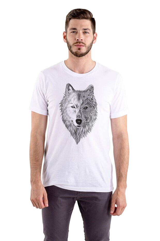 Gray Wolf Printed T-Shirt White Unisex Wolf Tshirt