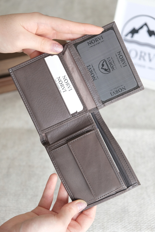 Genuine Leather Hidden Zipper Men's Wallet Card Holder