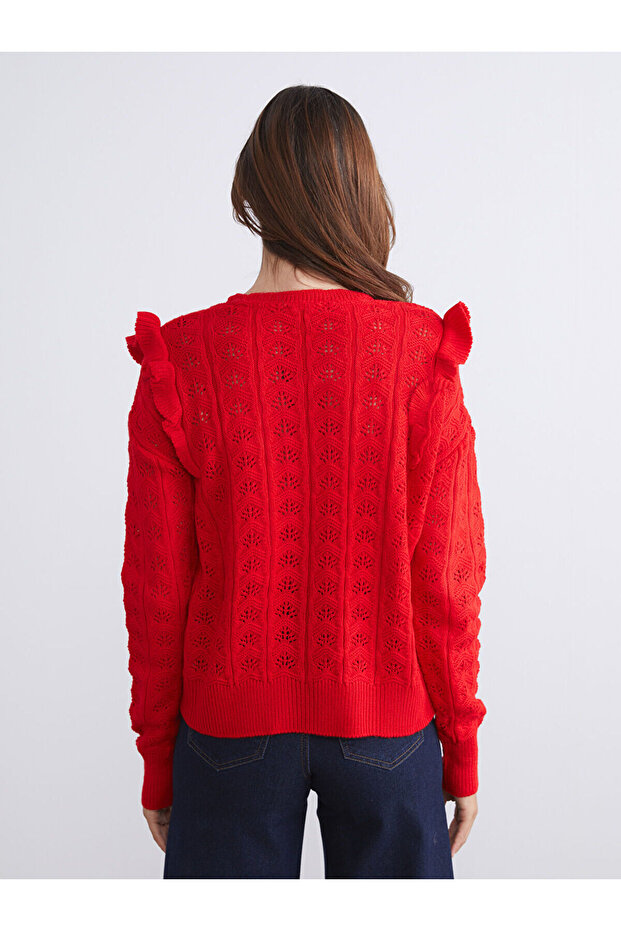 Hilfa Yeni Sezon Bisiklet Yaka Ajurlu Kadın Triko Kazak - 4