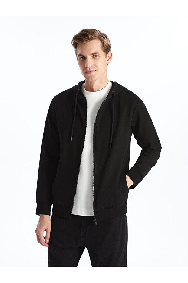 Hooded Basic Men's Zippered Sweatshirt (W5)