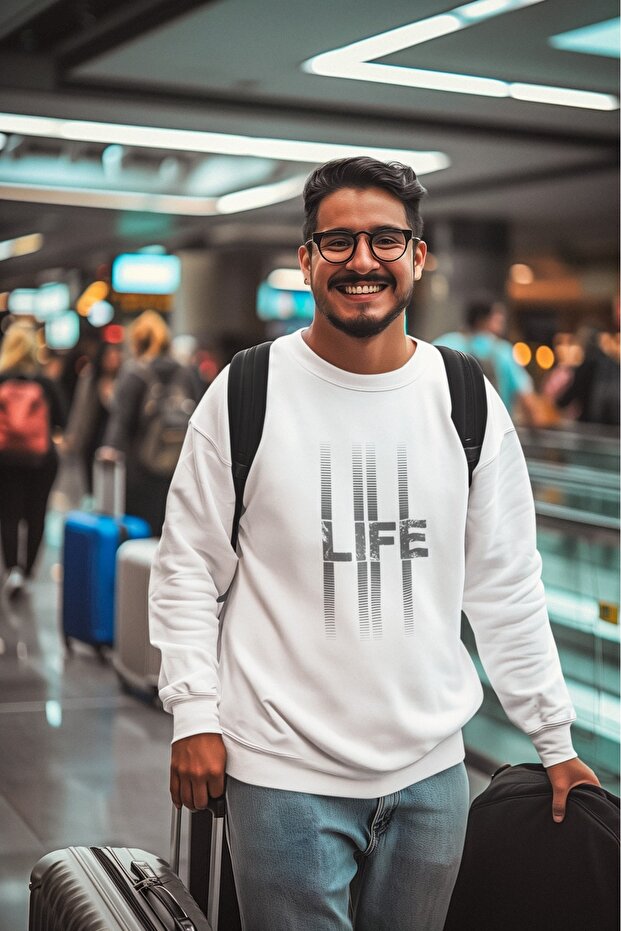 Life Striped Colorful Printed Crew Neck Sweatshirt