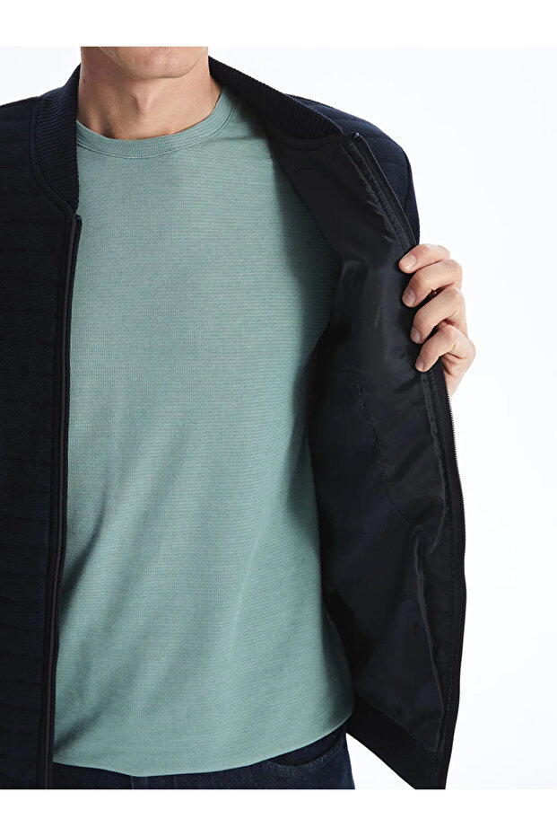 LCWAIKIKI ClassicLacivert Standart Kalıp Kolej Yaka Erkek Triko Hırka - 3