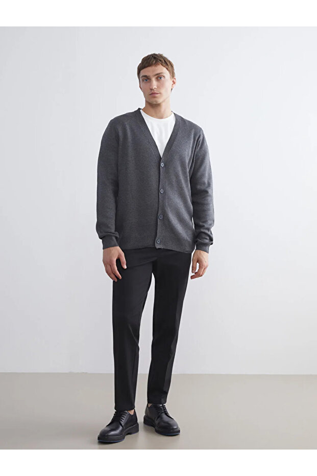 LCW VisionAntrasit Standart Kalıp V Yaka Erkek Triko Hırka - 1