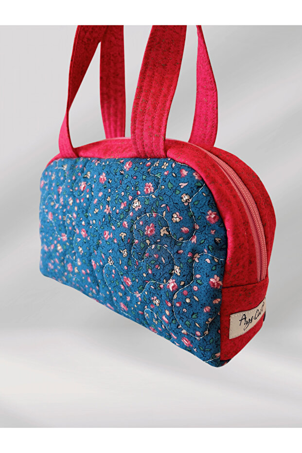 حقيبة يد منقوشة بالزهور الزرقاء - 3