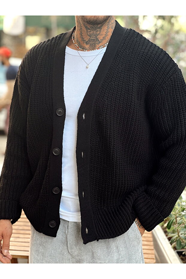 Oversize Örme Basic Hırka Siyah - 3