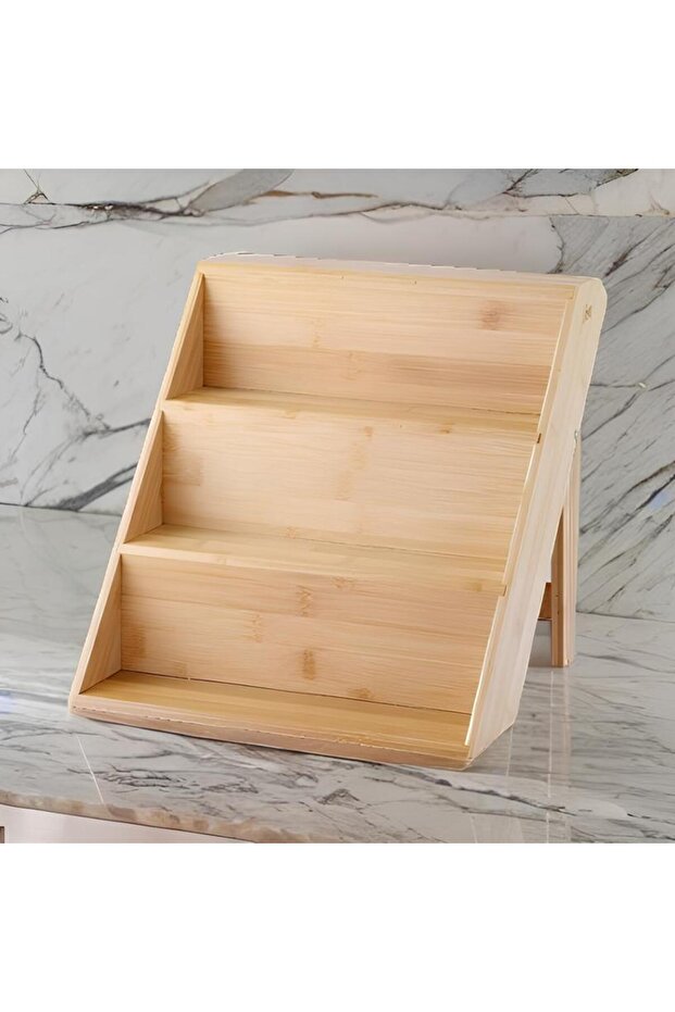 Bamboo 3-Layer Folding Spice Rack Stand with Drawer Spice Rack Stand - 1