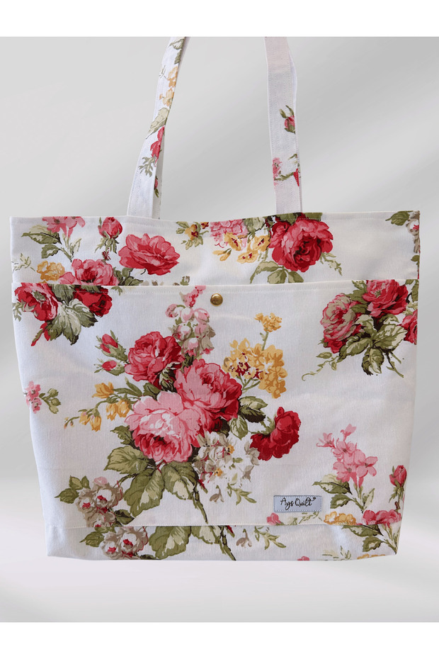 حقيبة شاطئ بجيب منقوشة بالزهور - 3