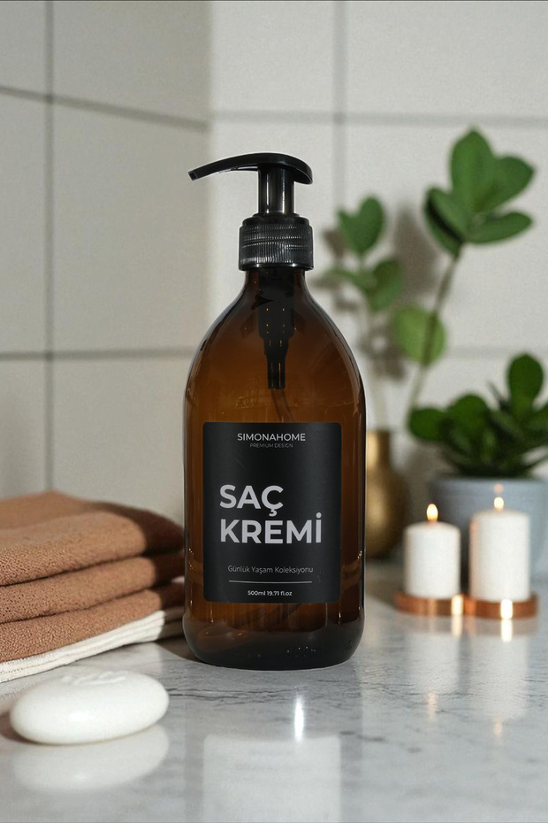 Amber Glass Bottle 500ml Daily Life Collection Conditioner Bottle with Pump Head Black Label