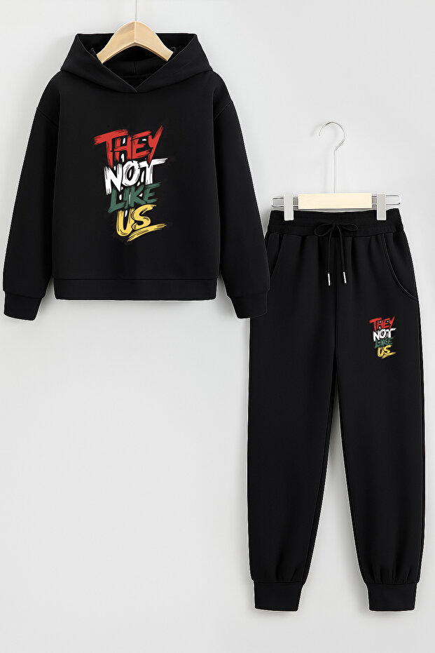 They Not Like Us Printed Children's Premium Compact Sweatshirt Tracksuit Set with Pockets - 2 Piece Sportswear Set