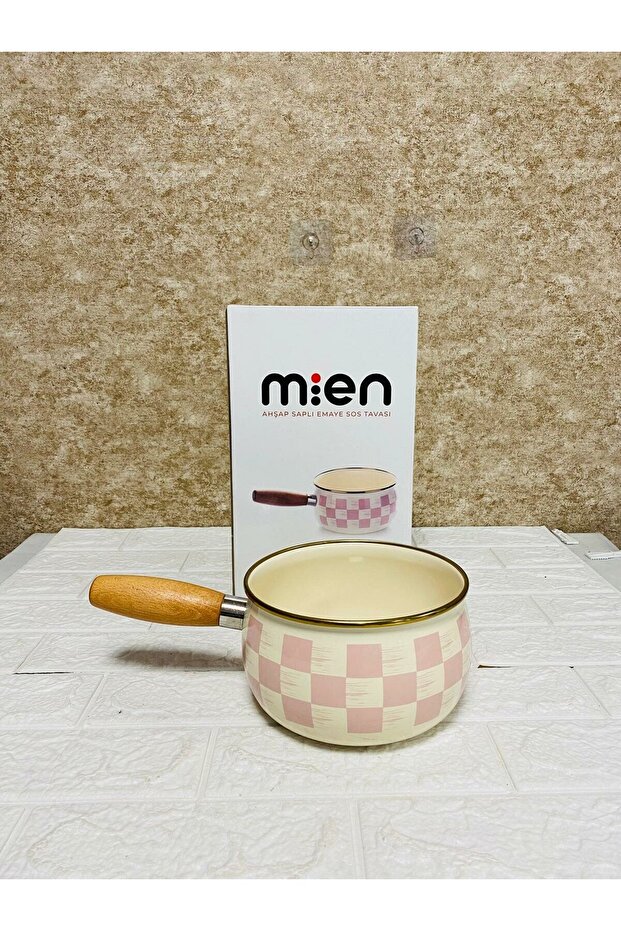 Emaye Sos Tavasi Wooden Handle Pink Checker 16cm