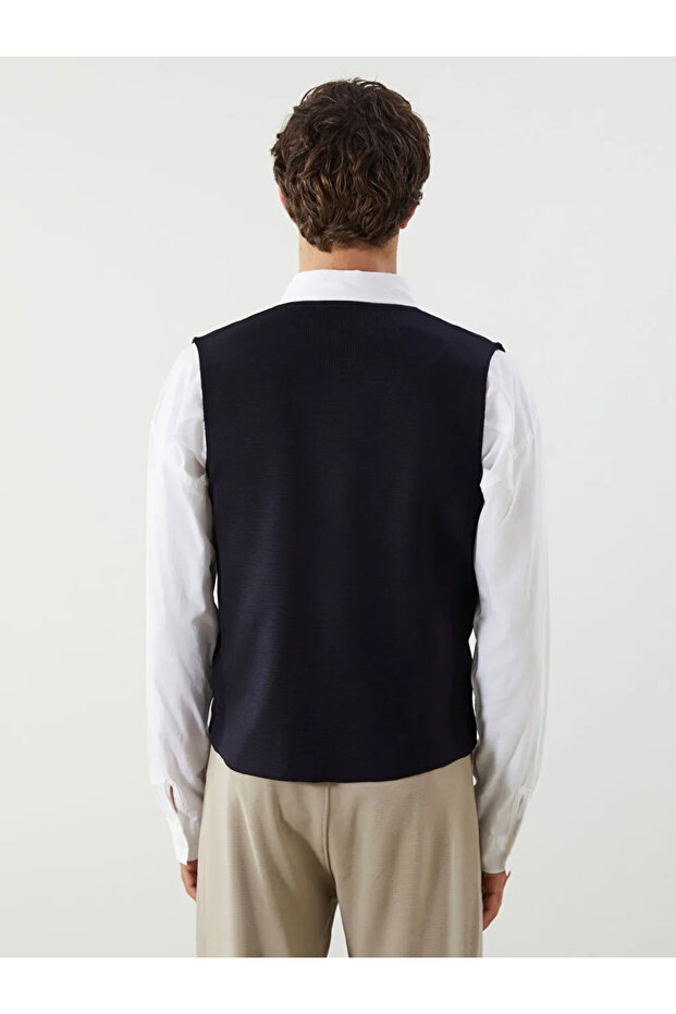 LCWAIKIKI ClassicLacivert Standart Kalıp V Yaka Erkek Triko Yelek - 3