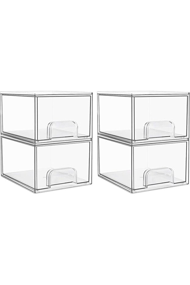 Vtopmart 4 Pack Clear Stackable Storage Drawers, 4.4'' Tall Acrylic Bathroom Makeup Organizer, Plast