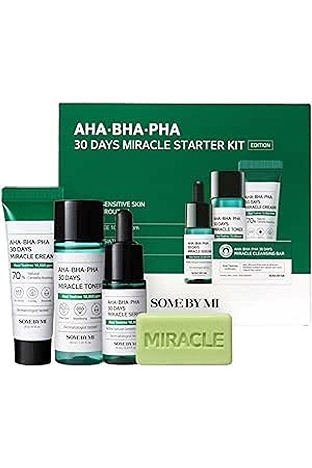 Korean AHA-BHA-PHA 30 Days Miracle Starter Kit - Toner + Serum + Cream + Cleansing Bar