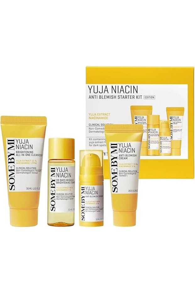 Korean Yuja Niacin Anti-Blemish Starter Kit - Toner + Serum + Gel Cream + Sleeping Mask