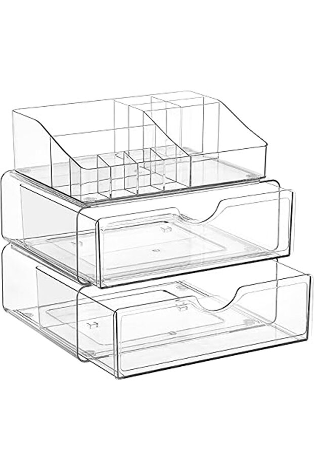 Vtopmart 3 Tier Clear Makeup Organizer with Drawer, Cosmetic Storage for Dresser Countertop and Bath