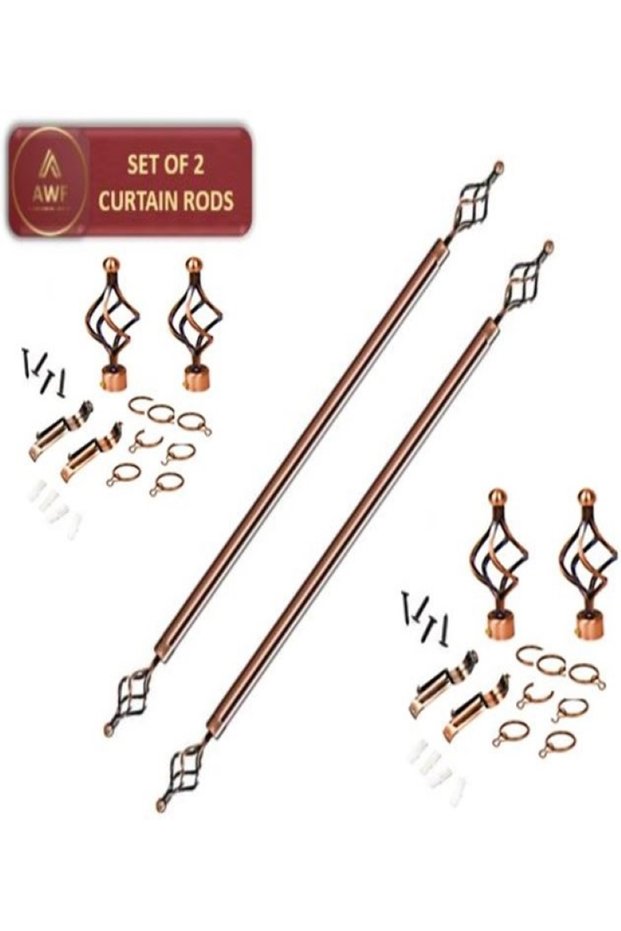 Set of 2 Roman Extendable Window Curtain Rods Metal Single Rods Drapery Rods ROSE GOLD, 150 – 300 cm