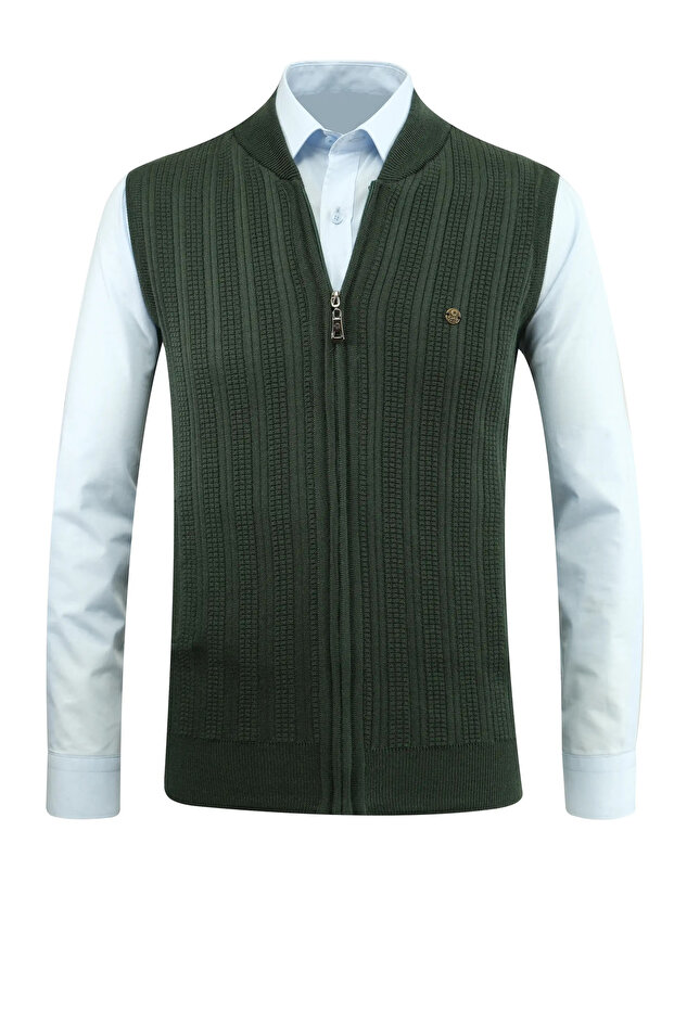 Men's Zippered Knitwear Nefti Vest Steel Knit Patterned Classic Fit with Pockets - 5209J