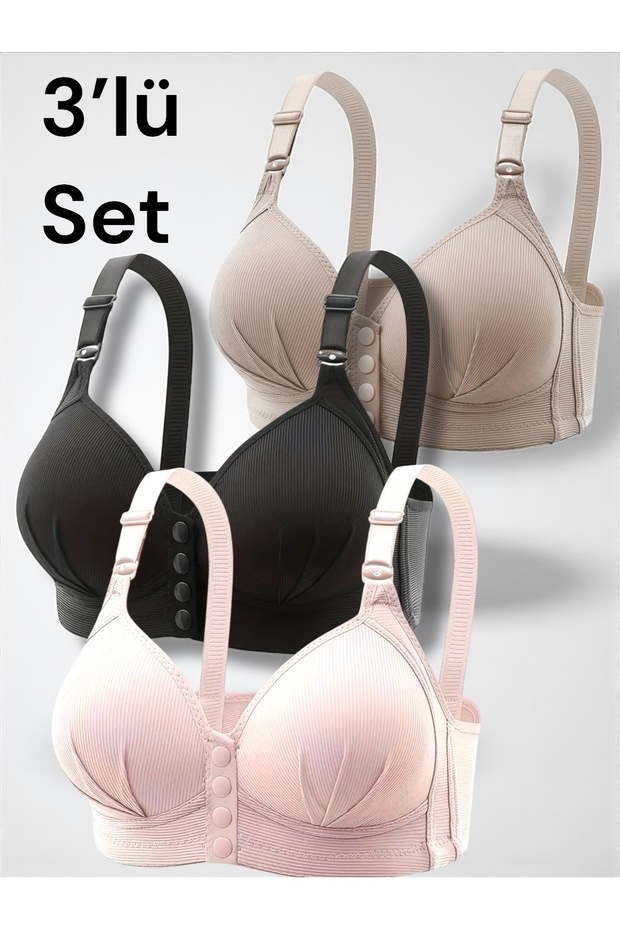 3 Pieces of Front Snap Button Unpadded Bras. Without Underwire and Without Clasps - 1