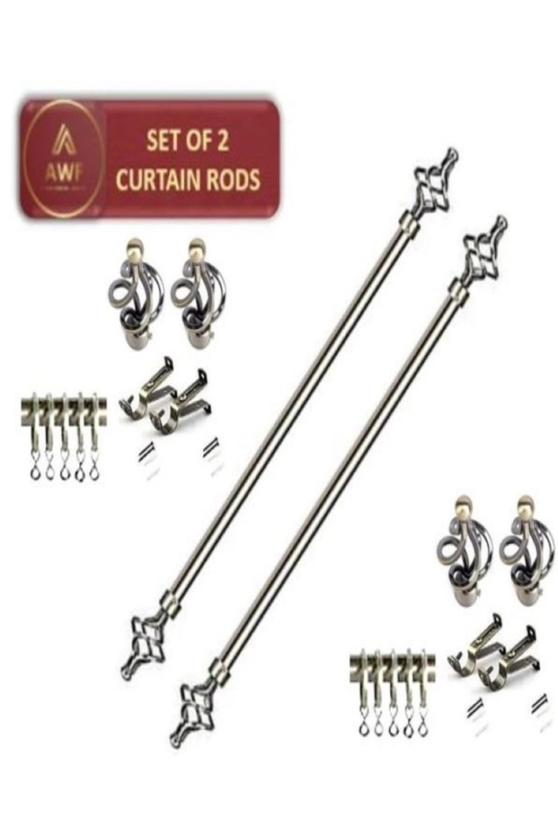 Set of 2 Roman Extendable Window Curtain Rods, Metal Single Rods Drapery Rods BRASS, 110 – 200 cm