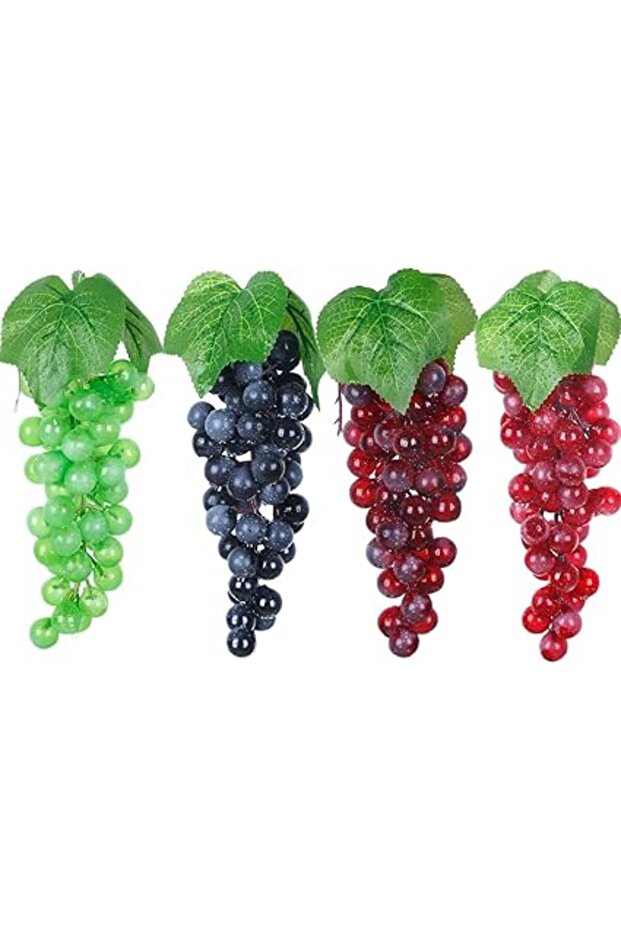 HOOTO 4 Bunches Artificial Grapes, Simulation Decorative Lifelike Rubber Fake Plastic Frosted Grapes