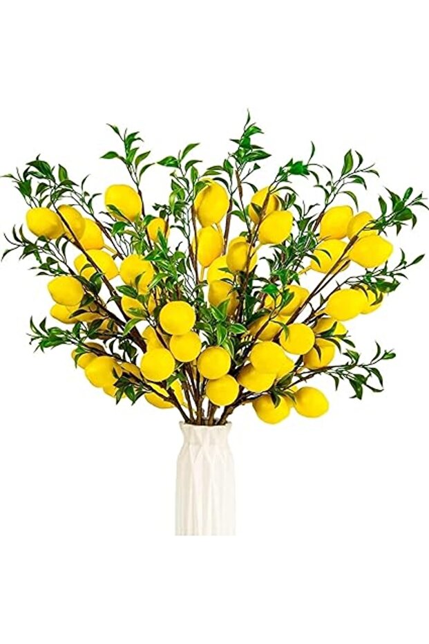 THE WHITE SHOP 4Pcs Artificial Lemons Branch, Vivid Yellow Fake Lemons With Green Leaf and Adjustabl