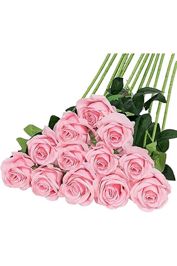Hawesome FLORRALIA 12PCS Artificial Silk Flowers Realistic Roses Bouquet Long Stem for Home Wedding