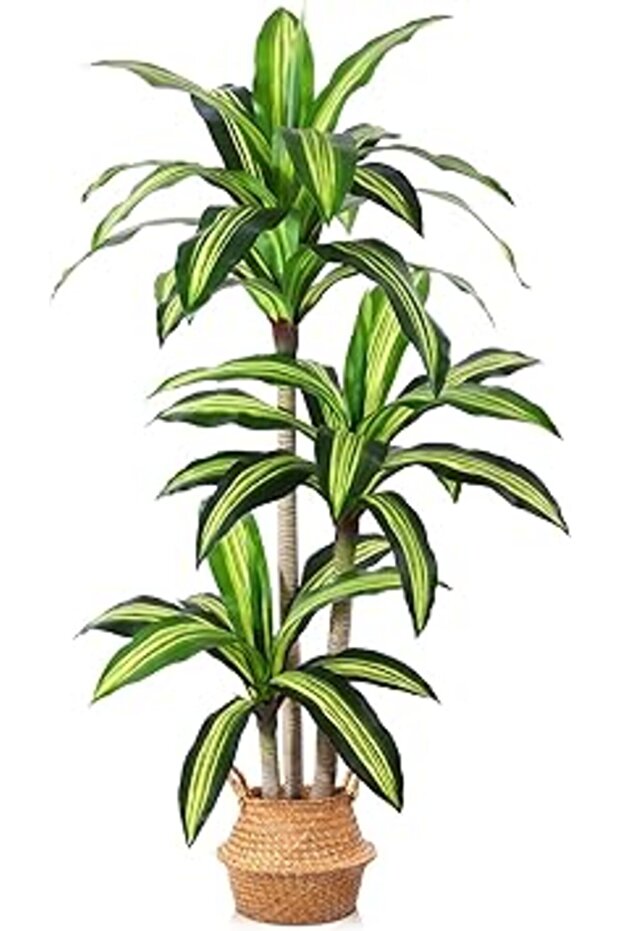 Kazeila Artificial Plants,150cm Dracaena Tree Faux Plant Indoor Outdoor Decor Fake Tree with Woven S