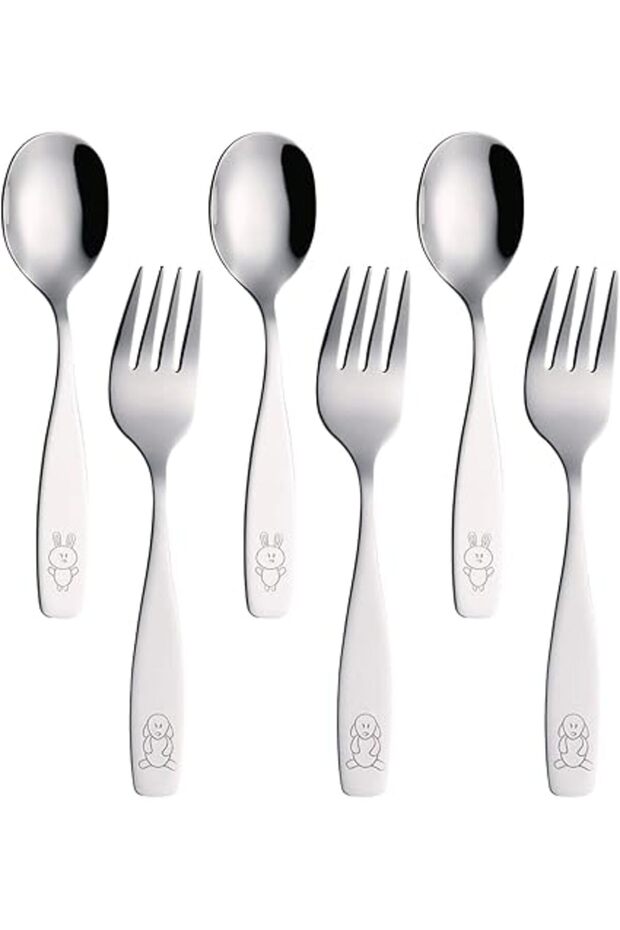 Exzact Children'S Cutlery Stainless Steel 6Pcs/ Kids Fork And Spoon Set/Toddler Utensils/Flatware -
