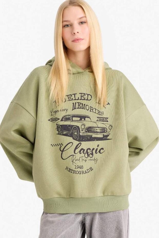 Overshirt Fit Hooded Printed Sweatshirt F9432Ax25Wn