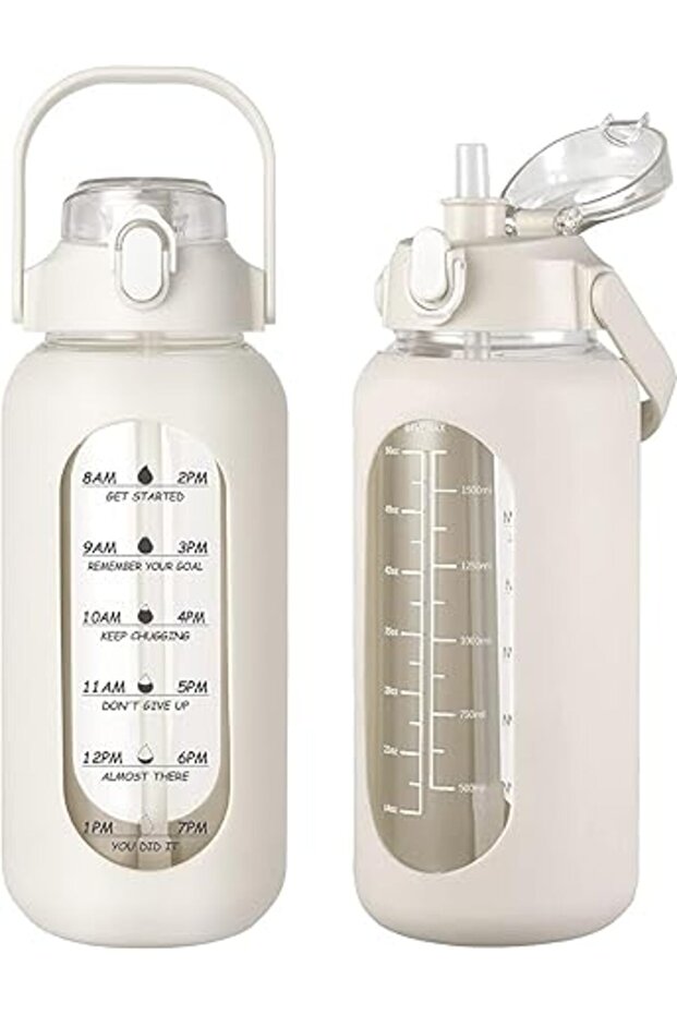 Loiisgy 32oz Glass Water Bottles with Straw, Motivational Glass Bottle with Silicone Sleeve and Time
