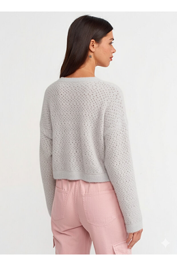 10351 سترة بنمط مخرم وياقة دائرية - رمادي - 4