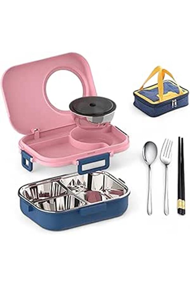 Raafi Stainless Steel Lunch Box for Kid School,Insulated Bento Lunch Box with Tableware & Bag,1100ML