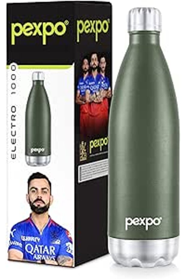 Pexpo Electro Pro Hot & Cold ISI Certified | Stainless Steel Water Bottle -1000ml Military Green | T