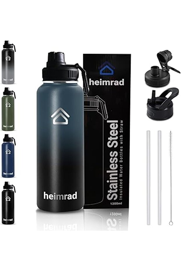 HEIMRAD 1200ml Stainless Steel Water Bottle with Straw Lid & Spout Lid Double Wall Vacuum Insulated