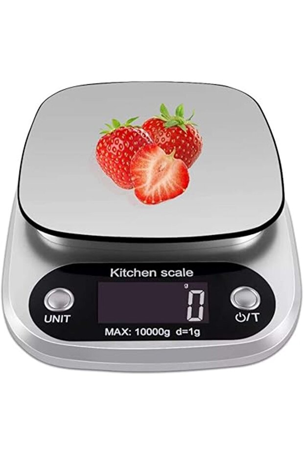 OFFICESU Digital Kitchen Scale Multifunction Food Scale, 22 lb 10 kg, Silver, Stainless Steel (Batte
