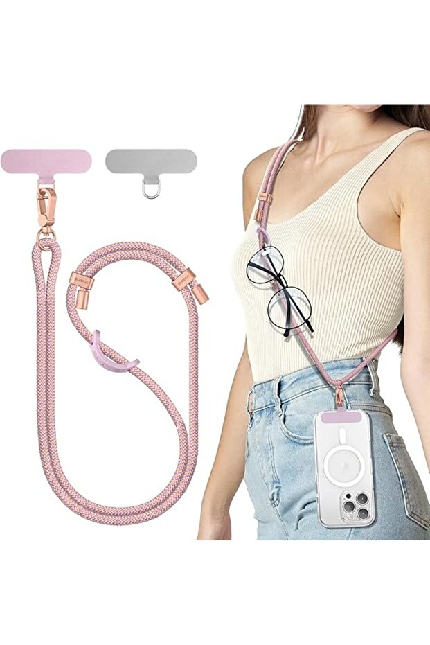 Phone Lanyard Crossbody, Adjustable Cell Phone Lanyard with 2 Pack Phone Tether Tab, Two-Color Brai