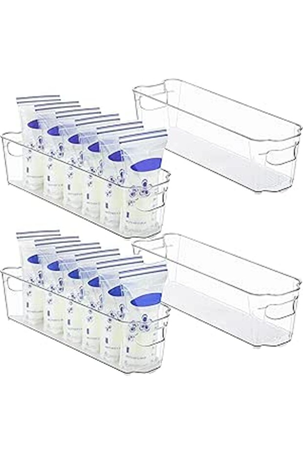 THE WHITE SHOP 4PCS Breastmilk Storage Container, Clear Freezer and Fridge Organizer Bins, Plastic S