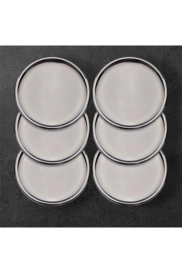 6-Piece Stainless Steel Round Tea and Coffee Serving Tray - 21.5cm