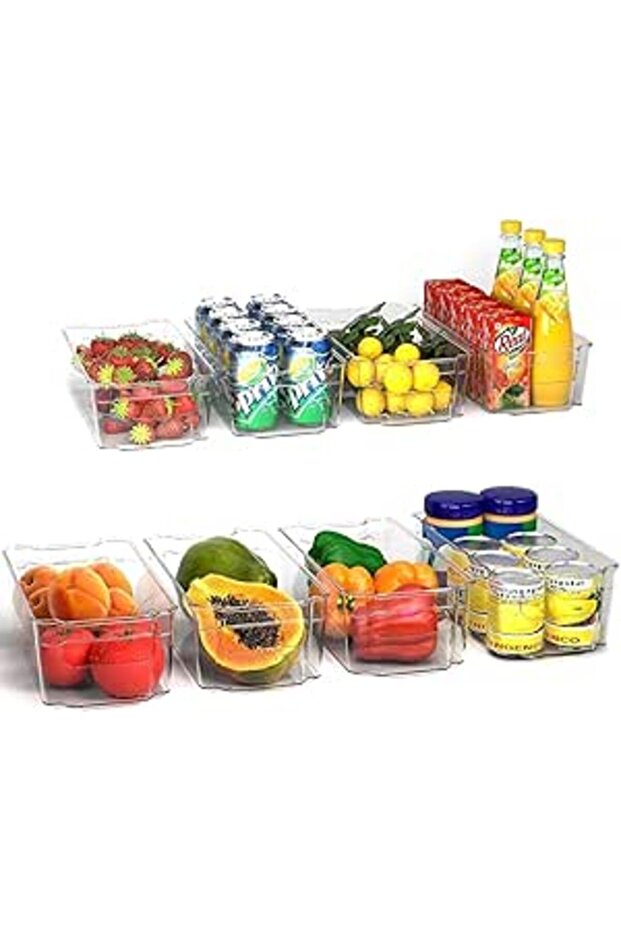 SKY-TOUCH 8PCS Clear Stackable Pantry Organizers and Storage Bins, Plastic Containers Boxes with Han